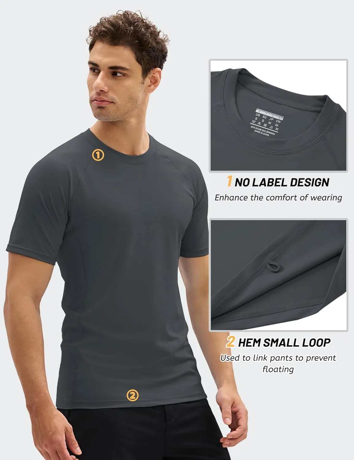 MAGCOMSEN Men's Short Sleeve UPF 50  T-Shirt Swim Quick Dry Rash Guard Athletic Surf Shirts Performance Water Shirts