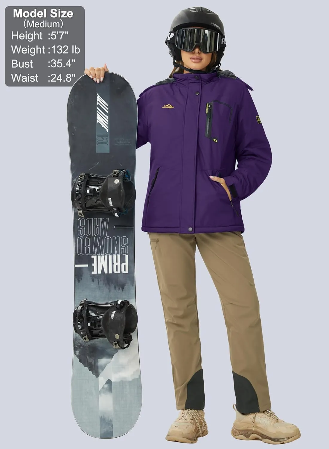 MAGCOMSEN Women's Ski Jacket Waterproof Insulated Snow Jacket Warm Windproof Winter Coats with Hood Fleece Lined Jacket