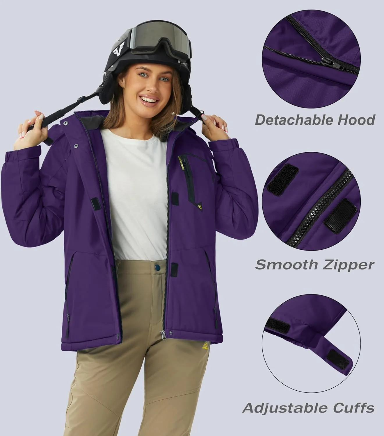 MAGCOMSEN Women's Ski Jacket Waterproof Insulated Snow Jacket Warm Windproof Winter Coats with Hood Fleece Lined Jacket