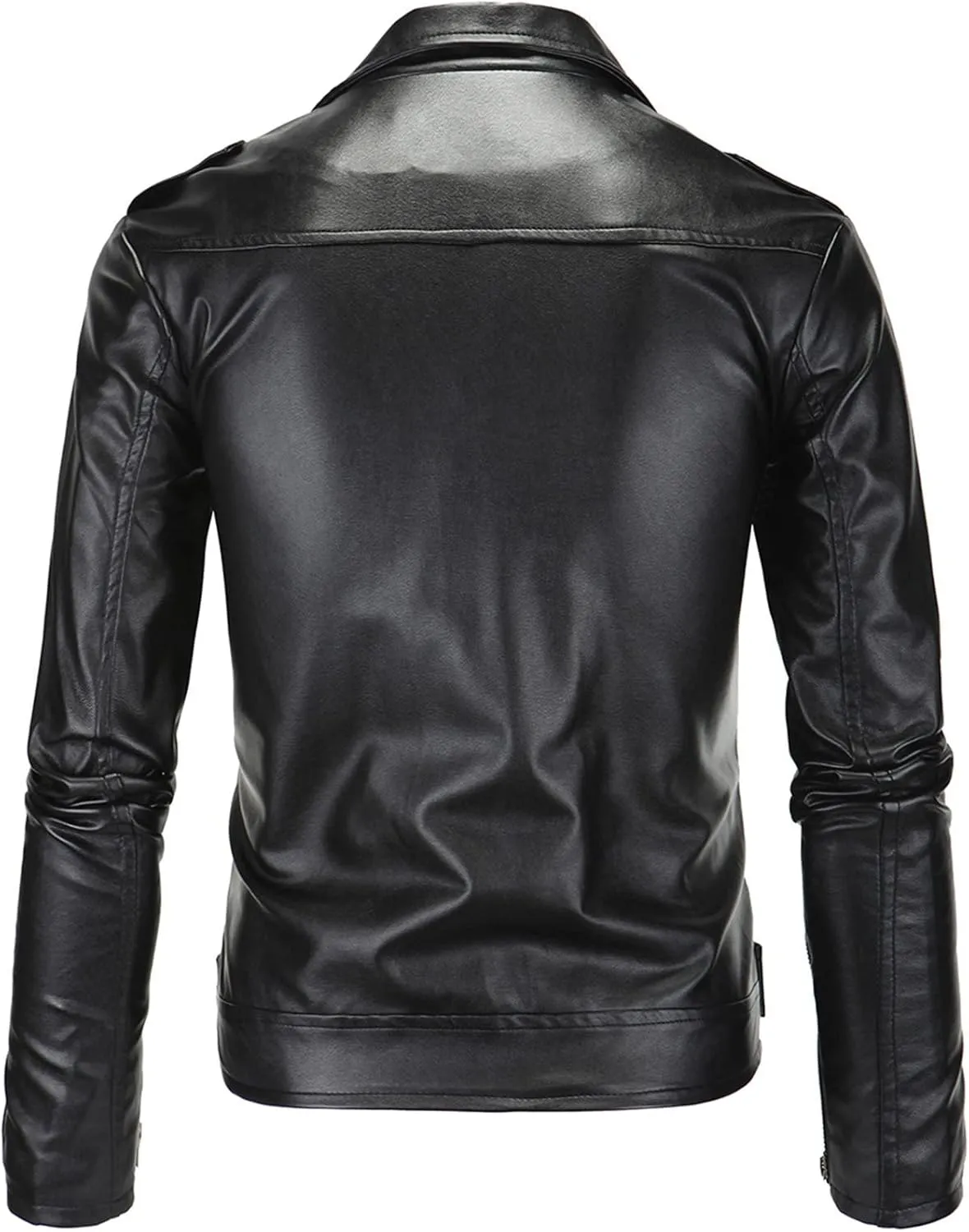 Maiyifu-GJ Mens Faux Leather Biker Jacket Vintage Asymmetric Zip Motorcycle Jackets PU Lightweight Punk Belted Slim Fit Coat