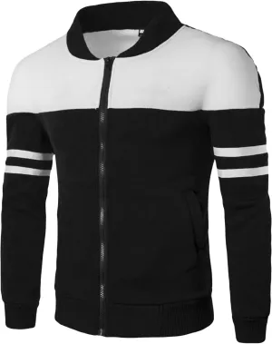 Maiyifu-GJ Men's Slim Fit Casual Bomber Jackets Zip Up Striped Lightweight Windbreaker Spring Fall Cotton Softshell Coat