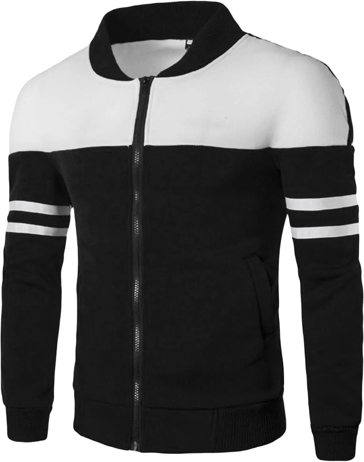 Maiyifu-GJ Men's Slim Fit Casual Bomber Jackets Zip Up Striped Lightweight Windbreaker Spring Fall Cotton Softshell Coat