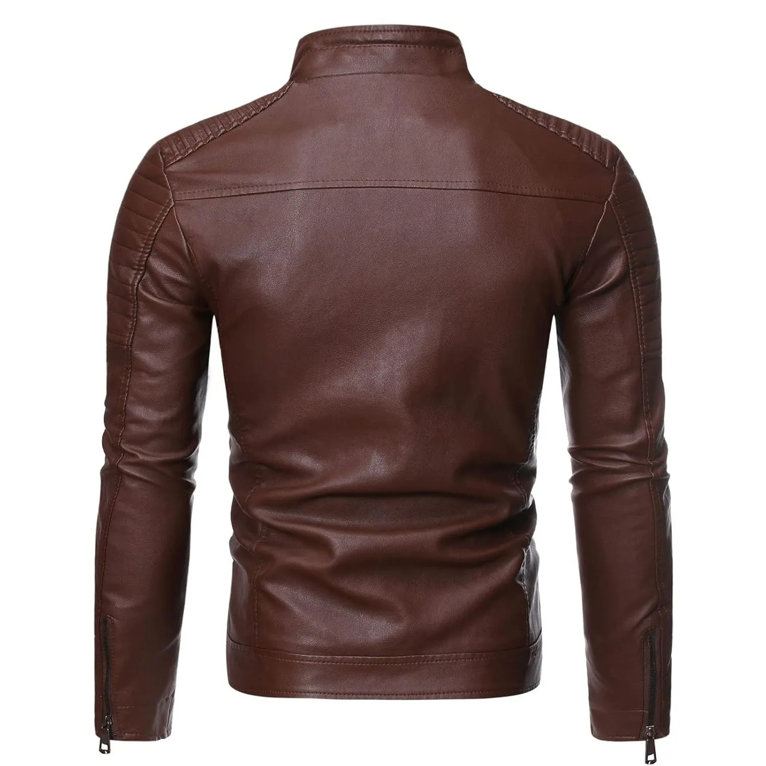 Maiyifu-GJ Men's Stand Collar Faux Leather Jacket Casual Slim Fit Motorcycle Jackets Lightweight Vintage Outwear Coat (Brown,X-Large)