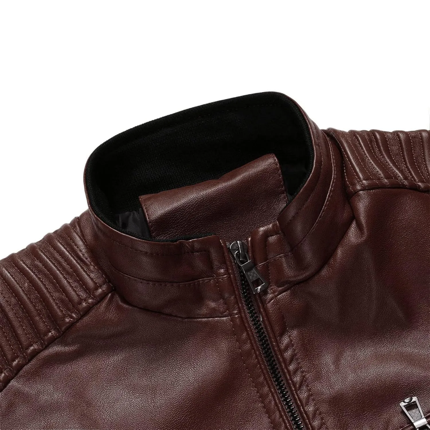 Maiyifu-GJ Men's Stand Collar Faux Leather Jacket Casual Slim Fit Motorcycle Jackets Lightweight Vintage Outwear Coat (Brown,X-Large)