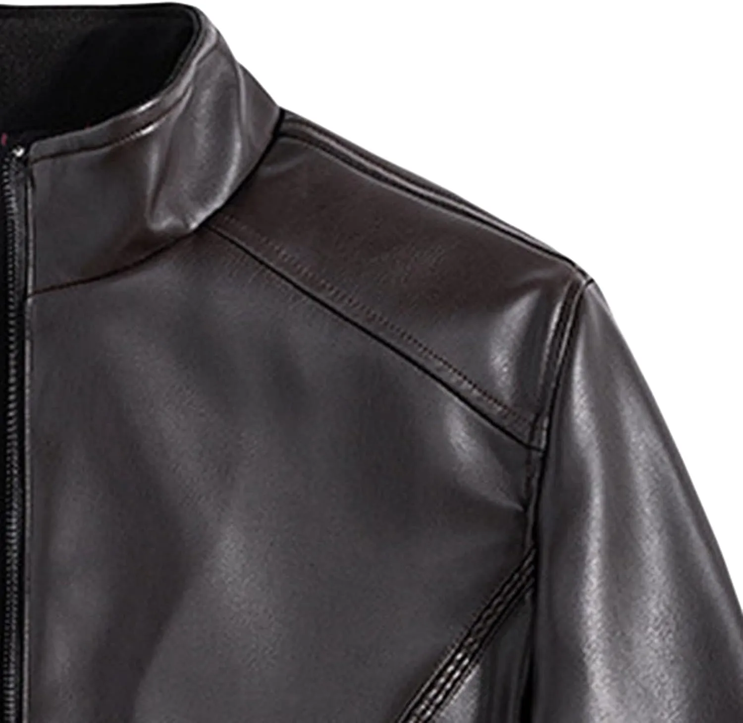 Maiyifu-GJ Men's Stand Collar Leather Jacket Lightweight Faux Leather Motorcycle Jackets Casual Slim Fit Zip Up Biker Coat