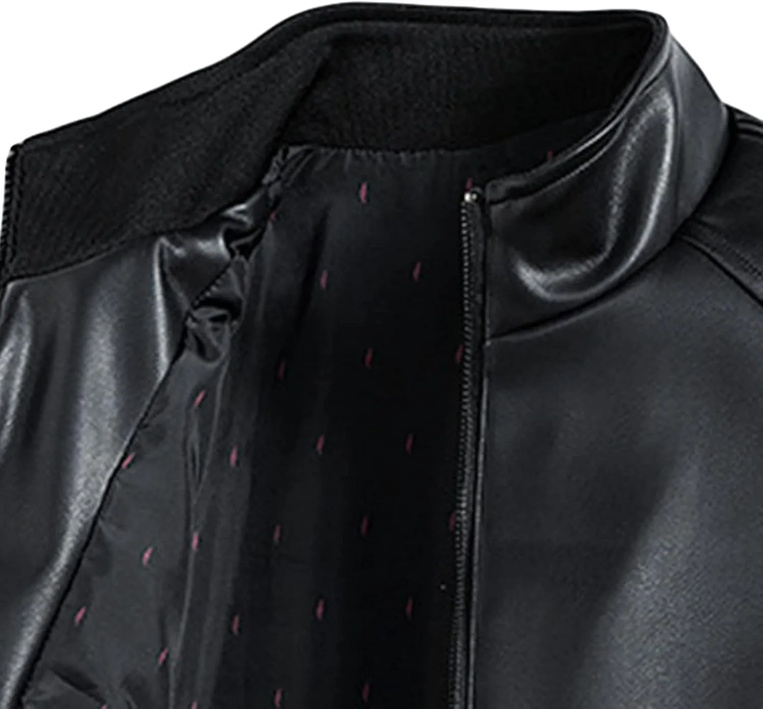 Maiyifu-GJ Men's Stand Collar Leather Jacket Lightweight Faux Leather Motorcycle Jackets Casual Slim Fit Zip Up Biker Coat