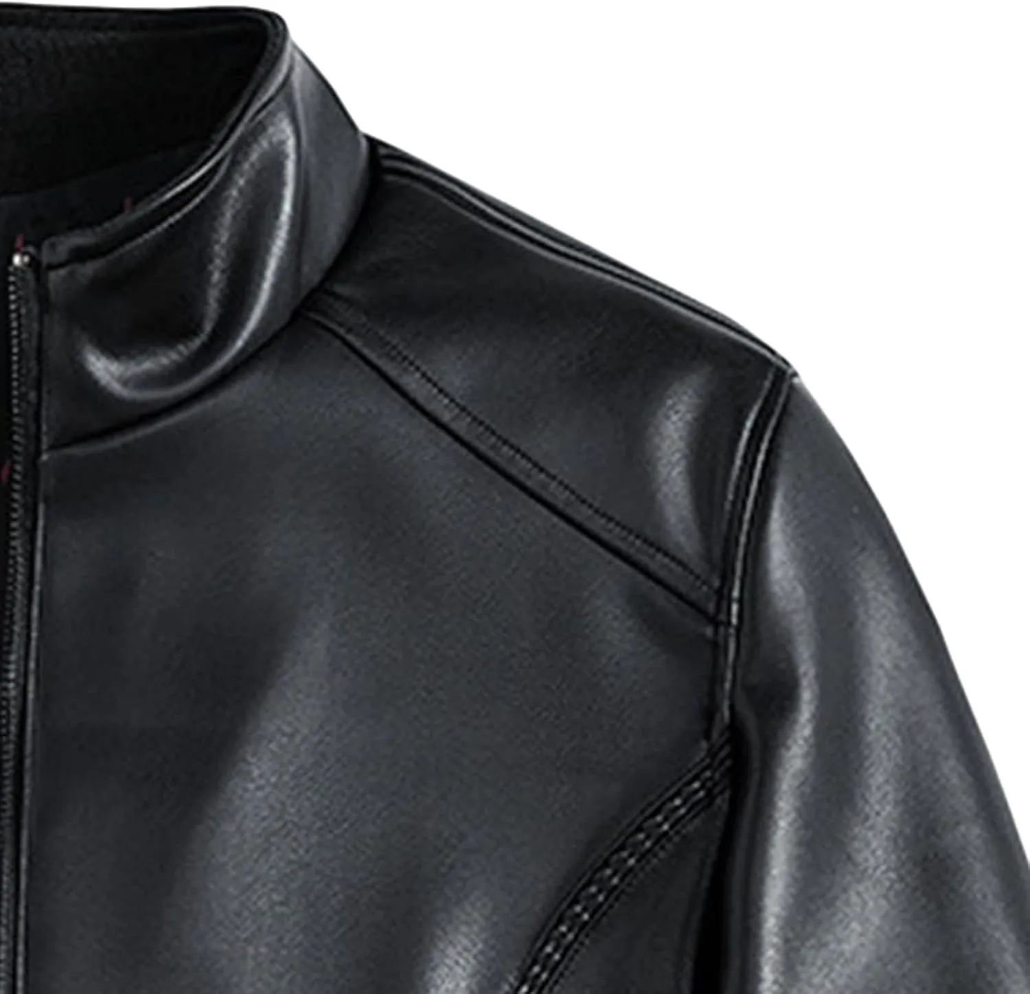 Maiyifu-GJ Men's Stand Collar Leather Jacket Lightweight Faux Leather Motorcycle Jackets Casual Slim Fit Zip Up Biker Coat