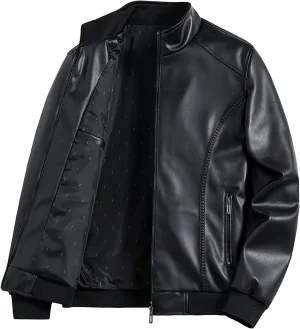 Maiyifu-GJ Men's Stand Collar Leather Jacket Lightweight Faux Leather Motorcycle Jackets Casual Slim Fit Zip Up Biker Coat