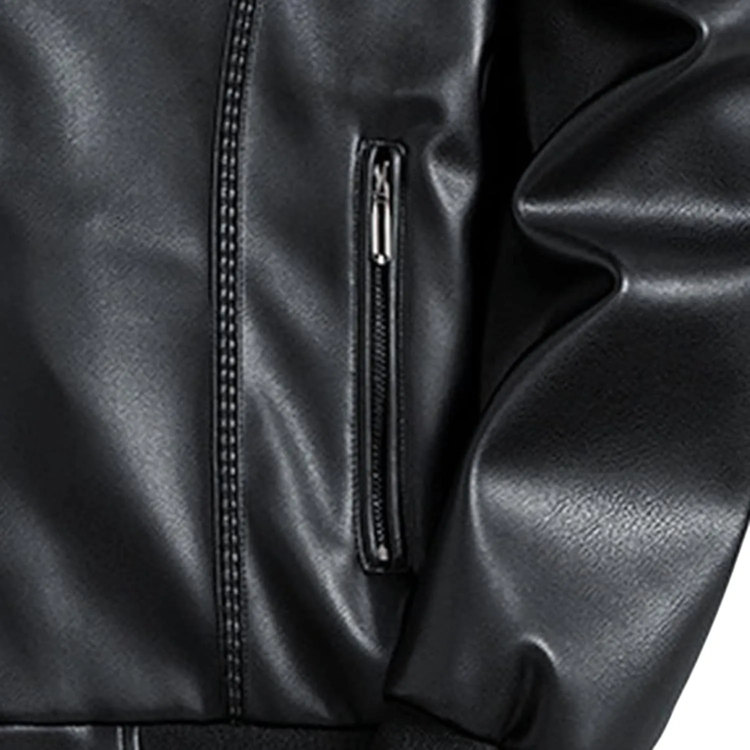 Maiyifu-GJ Men's Stand Collar Leather Jacket Lightweight Faux Leather Motorcycle Jackets Casual Slim Fit Zip Up Biker Coat