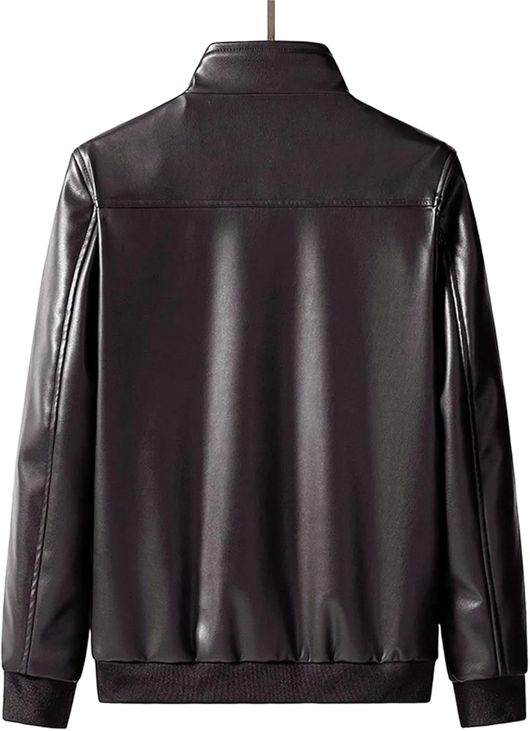 Maiyifu-GJ Men's Stand Collar Leather Jacket Lightweight Faux Leather Motorcycle Jackets Casual Slim Fit Zip Up Biker Coat
