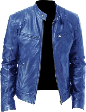 Maiyifu-GJ Men's Vintage Faux Leather Jacket Zip Up Long Sleeve Motorcycle Coat PU Lapel Lightweight Slim Fit Jackets