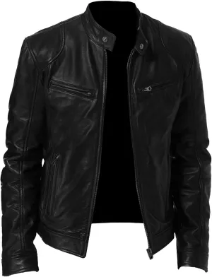 Maiyifu-GJ Men's Vintage Faux Leather Jacket Zip Up Long Sleeve Motorcycle Coat PU Lapel Lightweight Slim Fit Jackets