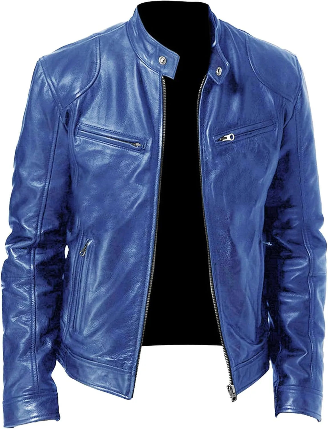 Maiyifu-GJ Men's Vintage Faux Leather Jacket Zip Up Long Sleeve Motorcycle Coat PU Lapel Lightweight Slim Fit Jackets