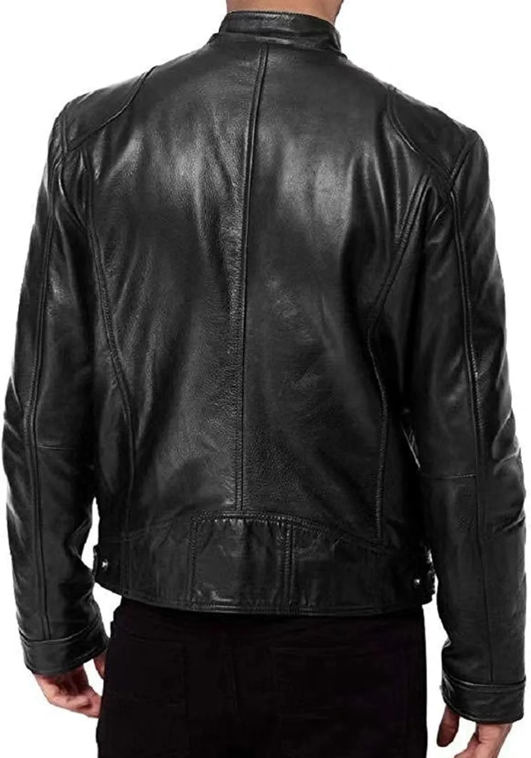 Maiyifu-GJ Men's Vintage Faux Leather Jacket Zip Up Long Sleeve Motorcycle Coat PU Lapel Lightweight Slim Fit Jackets
