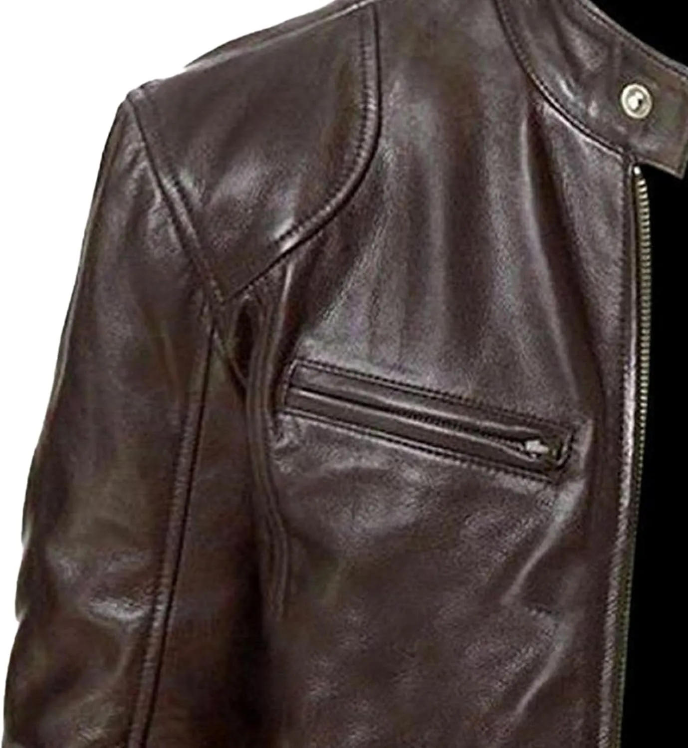 Maiyifu-GJ Men's Vintage Faux Leather Jacket Zip Up Long Sleeve Motorcycle Coat PU Lapel Lightweight Slim Fit Jackets