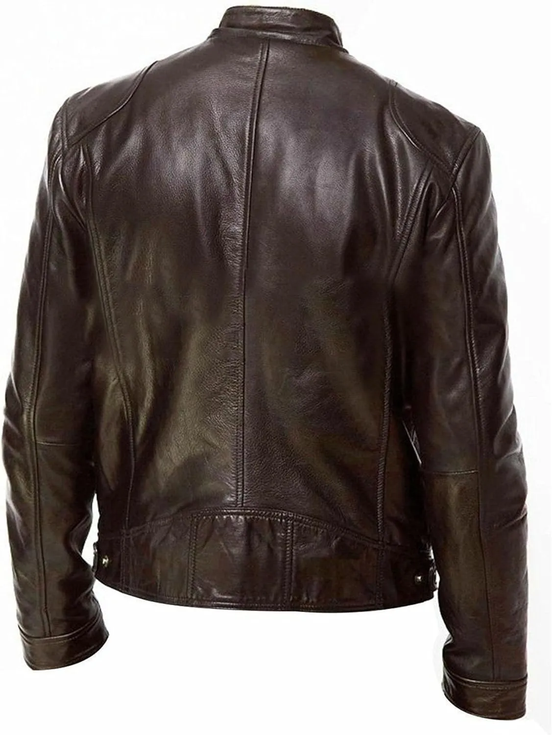 Maiyifu-GJ Men's Vintage Faux Leather Jacket Zip Up Long Sleeve Motorcycle Coat PU Lapel Lightweight Slim Fit Jackets