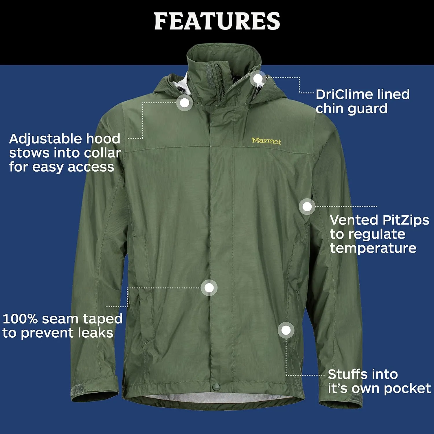 MARMOT Men's Precip Eco Waterproof Rain Jacket - 100% Recycled, Breathable, Lightweight, Packable Raincoat