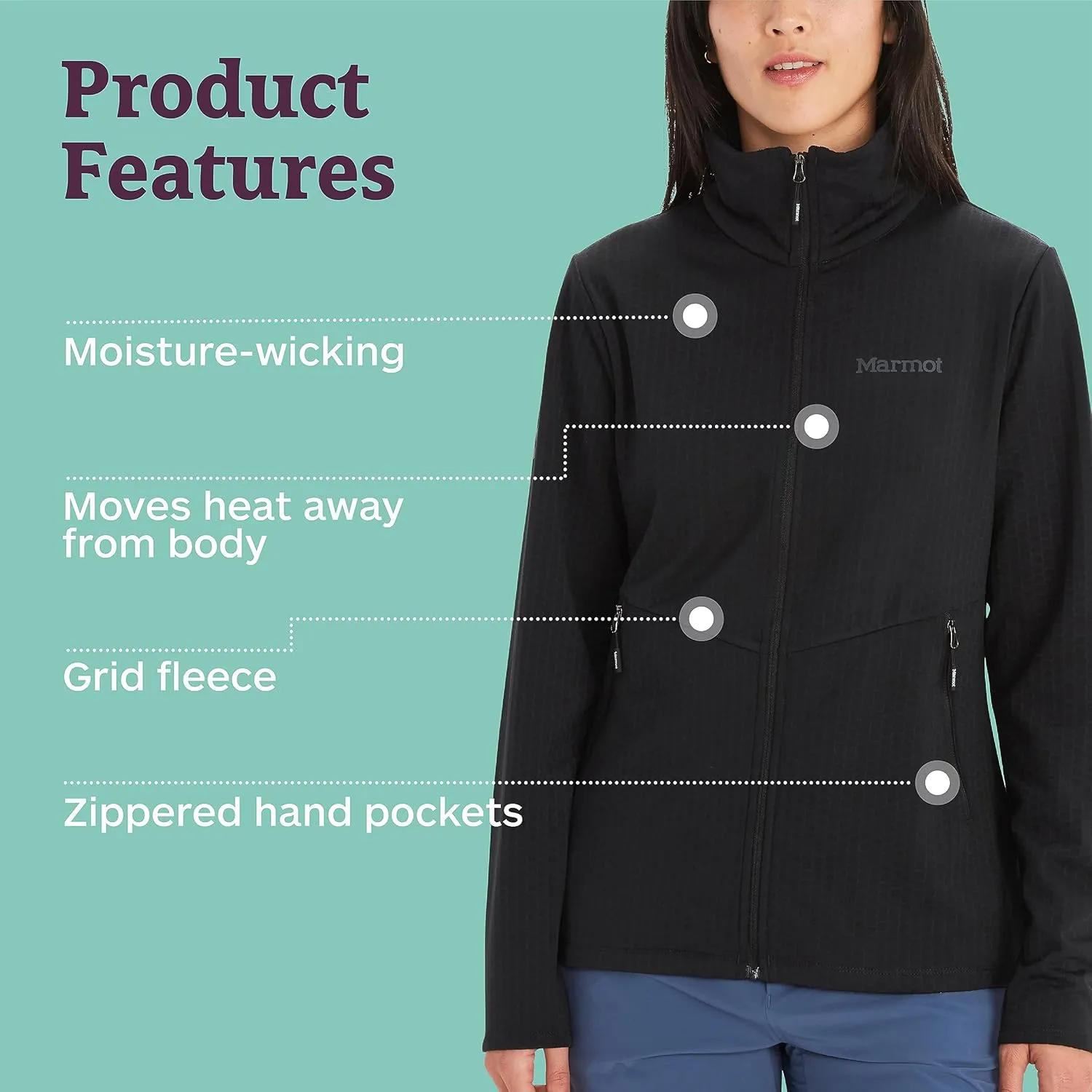 MARMOT Women's Leconte Fleece Jacket - Lightweight, Breathable, Technical Grid Fleeced Layer