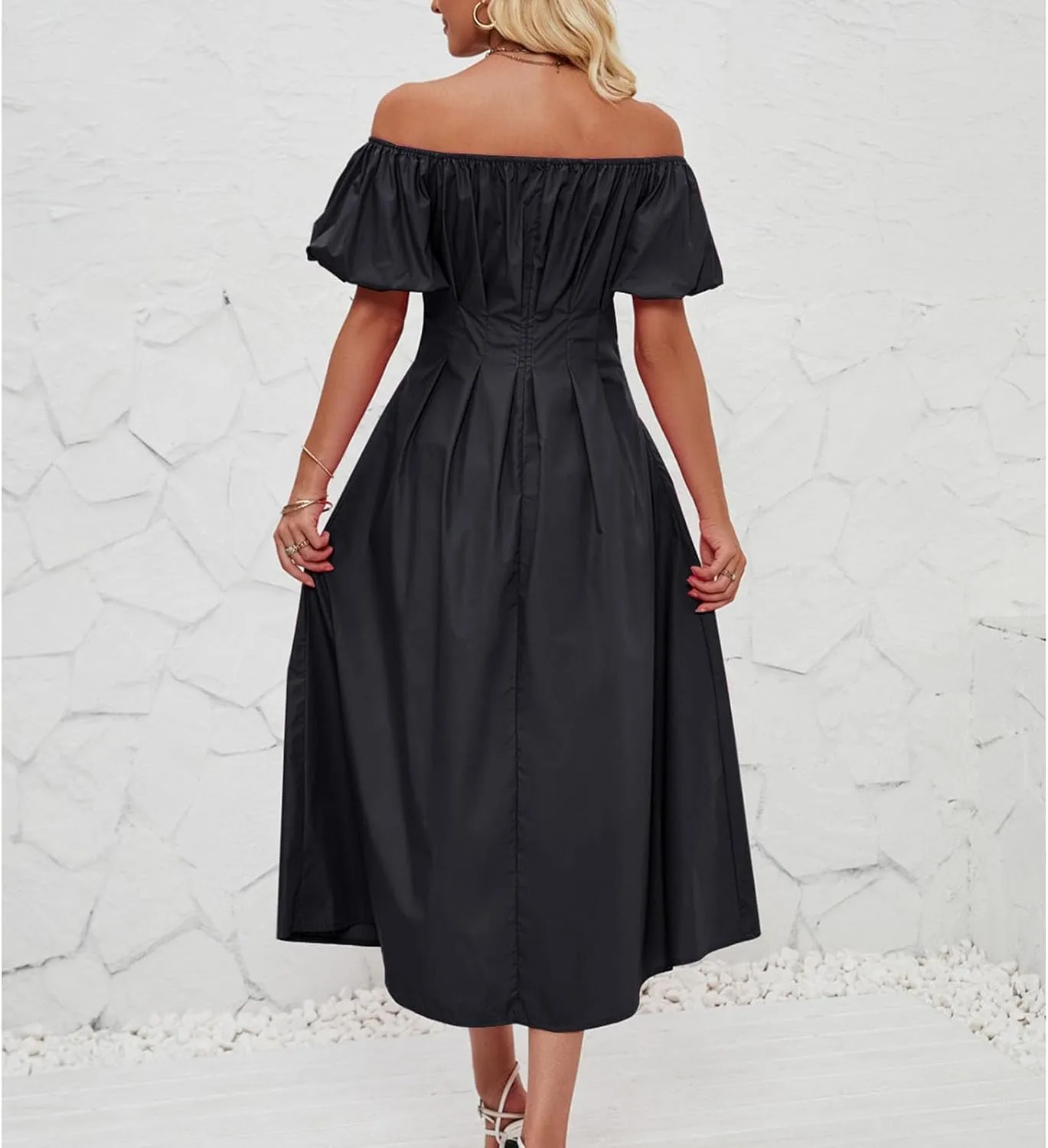 Maxi Dress for Women 2025 Spring Summer Solid Puff Sleeve Dresses Sexy Elegant A-Line Beach Sundresses