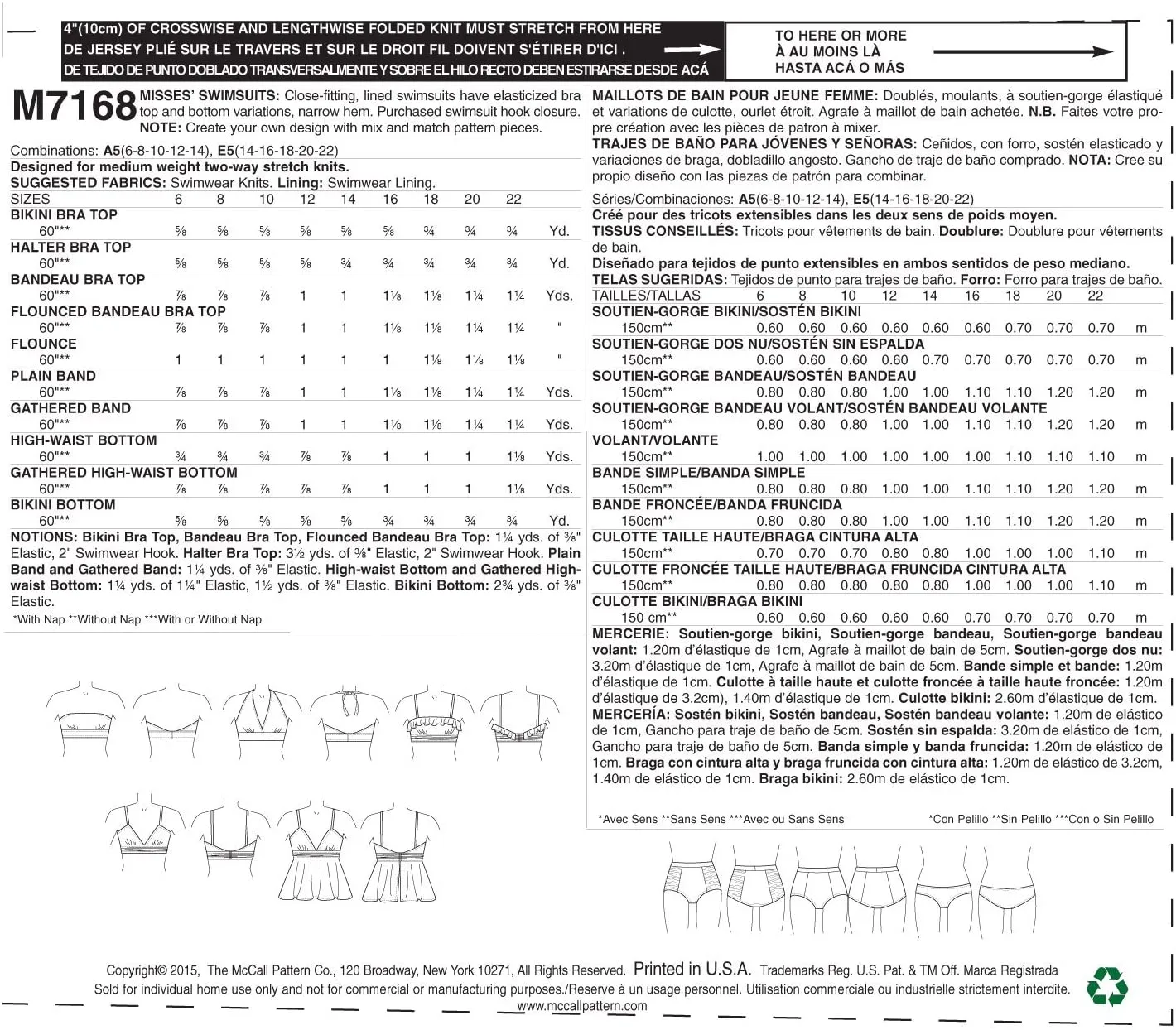 McCall's Pattern M7168 Misses' Retro Bikinis