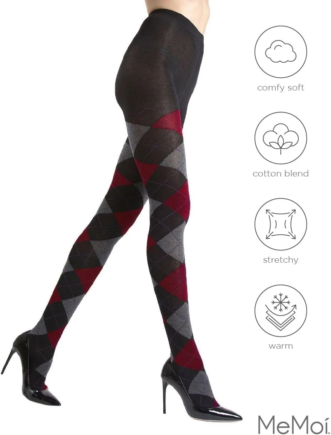 MeMoi Classic Argyle Cotton Tights for Women, Cozy and Stlylish Patterned Sweater Tights - Sizes Small to 6x