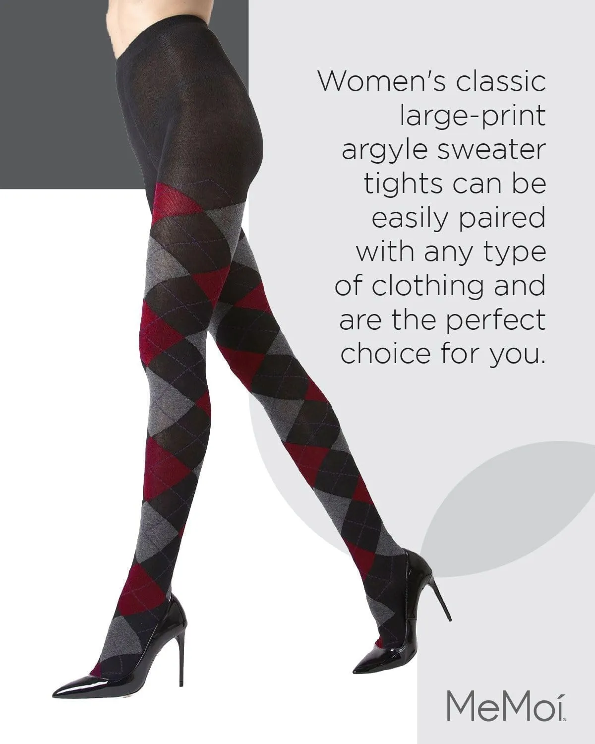 MeMoi Classic Argyle Cotton Tights for Women, Cozy and Stlylish Patterned Sweater Tights - Sizes Small to 6x