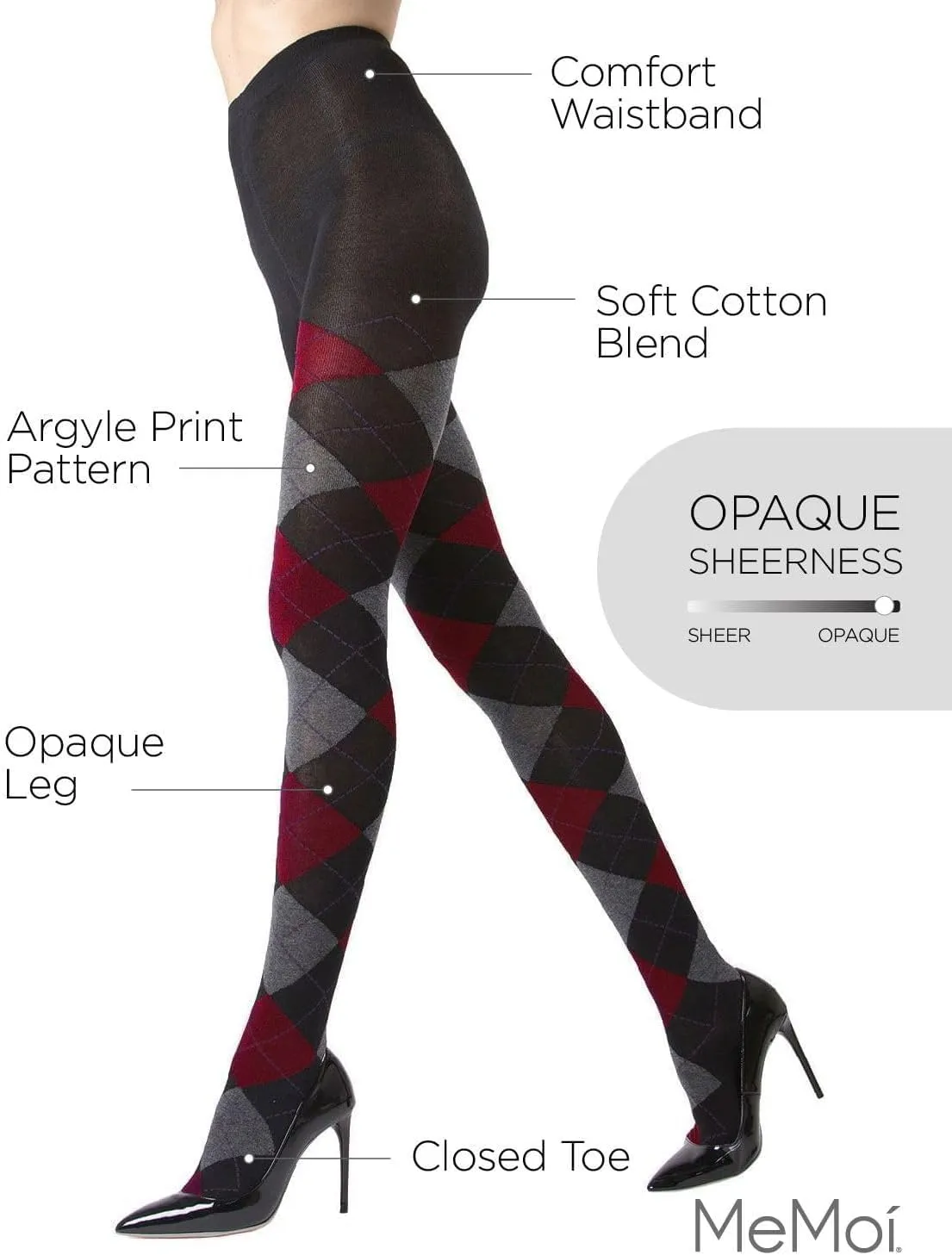 MeMoi Classic Argyle Cotton Tights for Women, Cozy and Stlylish Patterned Sweater Tights - Sizes Small to 6x