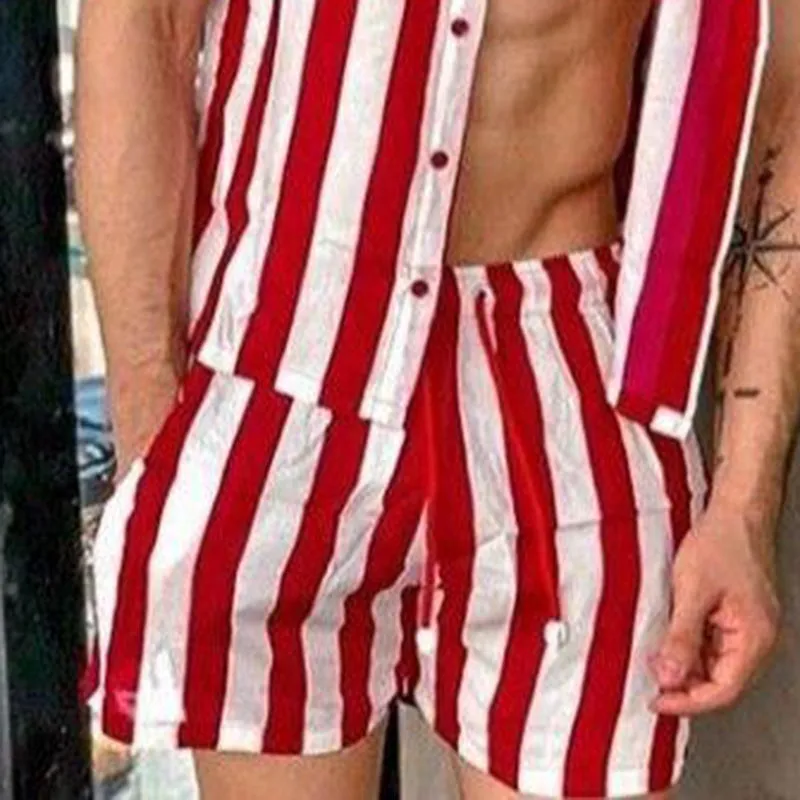 Men Casual Style Striped Two-Piece Suits