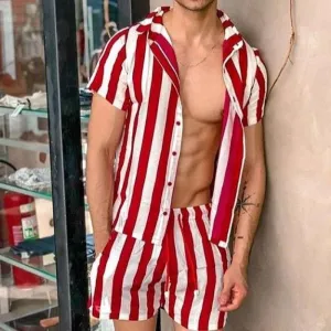 Men Casual Style Striped Two-Piece Suits
