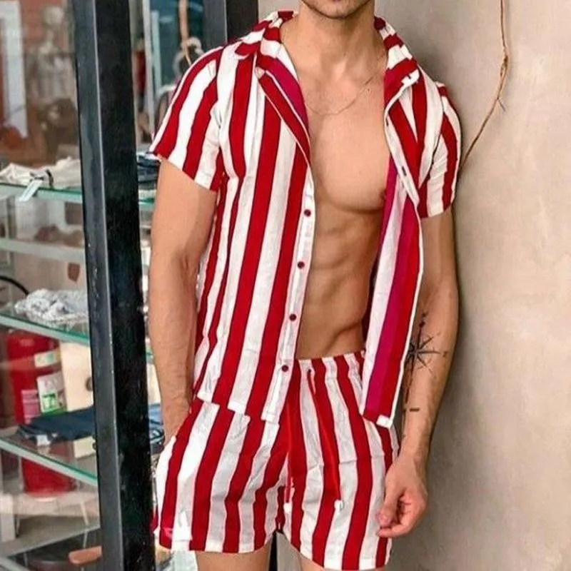 Men Casual Style Striped Two-Piece Suits