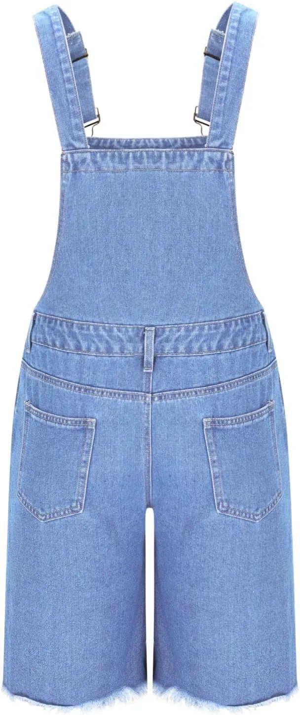 Men Denim Bib Overalls Classic Sleeveless Ripped Jean Shorts Jumpsuit Adjustable Straps Workwear Jumpsuit