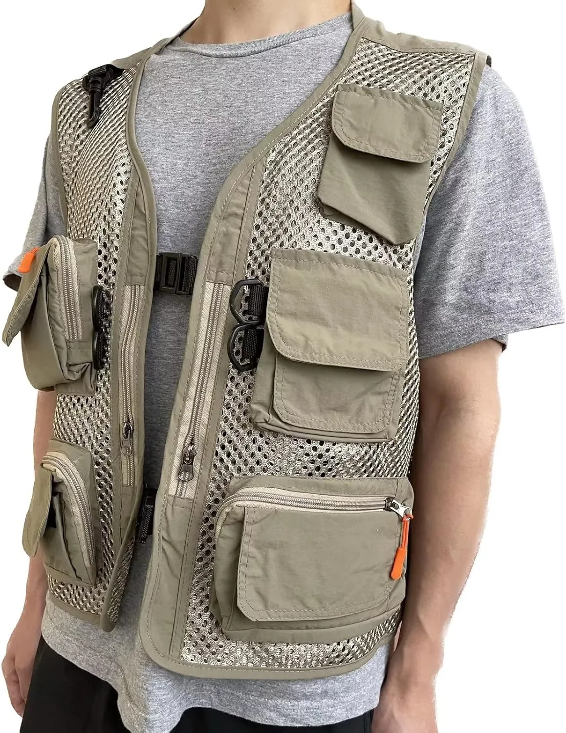 Men Mesh Breathable Multi-Pocket Vest Outdoor Travelers Fly Fishing Photography