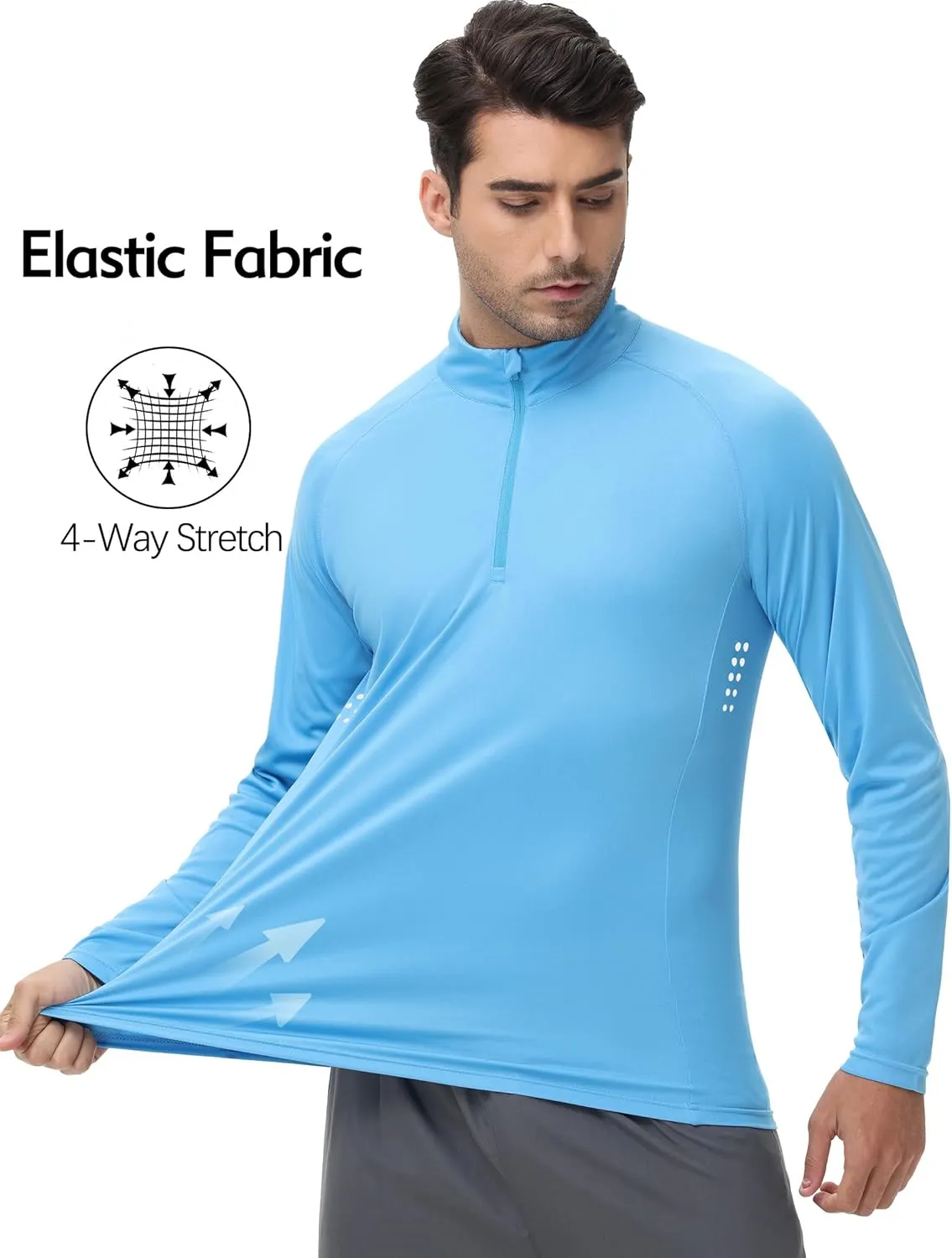 Men's 1/4 Zip Long Sleeve Sun Shirts UPF 50  Rash Guard Shirt Quick Dry Fishing Running Outdoor Shirts
