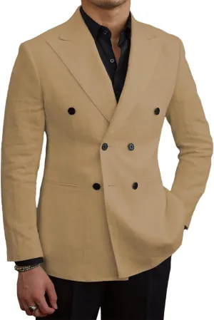 Men's Blazer Casual Linen Sport Coats Slim Fit Double Breasted Suit Jacket Summer Lightweight Sports Jacket