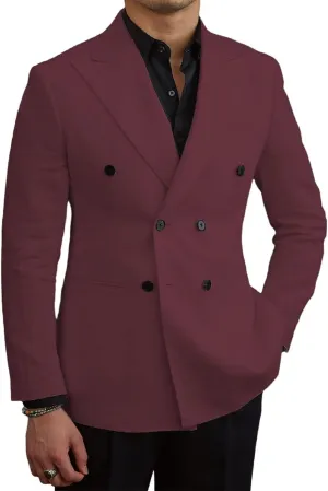 Men's Blazer Casual Linen Sport Coats Slim Fit Double Breasted Suit Jacket Summer Lightweight Sports Jacket