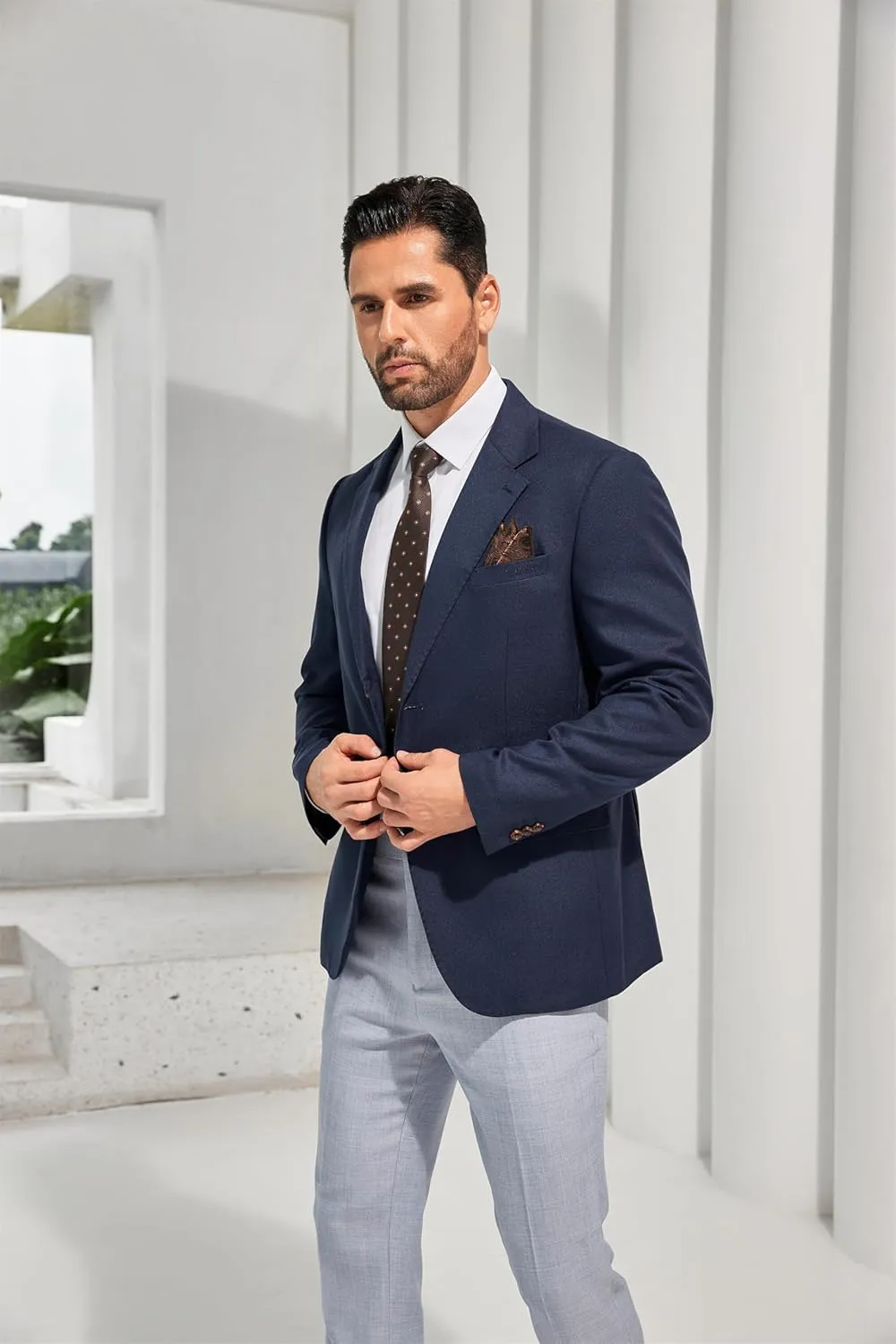 Mens Blazer Two Button Notch Lapel Sports Jackets for Men Lightweight Slim Fit Suit Jacket for Casual Business Wedding