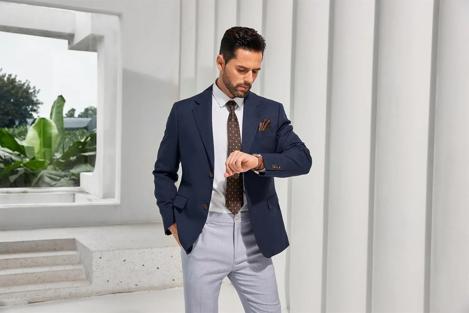 Mens Blazer Two Button Notch Lapel Sports Jackets for Men Lightweight Slim Fit Suit Jacket for Casual Business Wedding