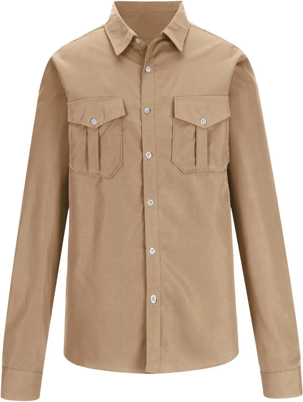 Men's Button Down Shirt Long Sleeve Military Casual Style Cargo Tactical Work Shirt Breathable Hiking Fishing Shirts