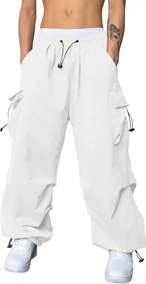 Mens Cargo Casual Pants Drawstring Loose Fit Athletic Jogger Sports Elastic Waist Outdoor Trousers Parachute Pant