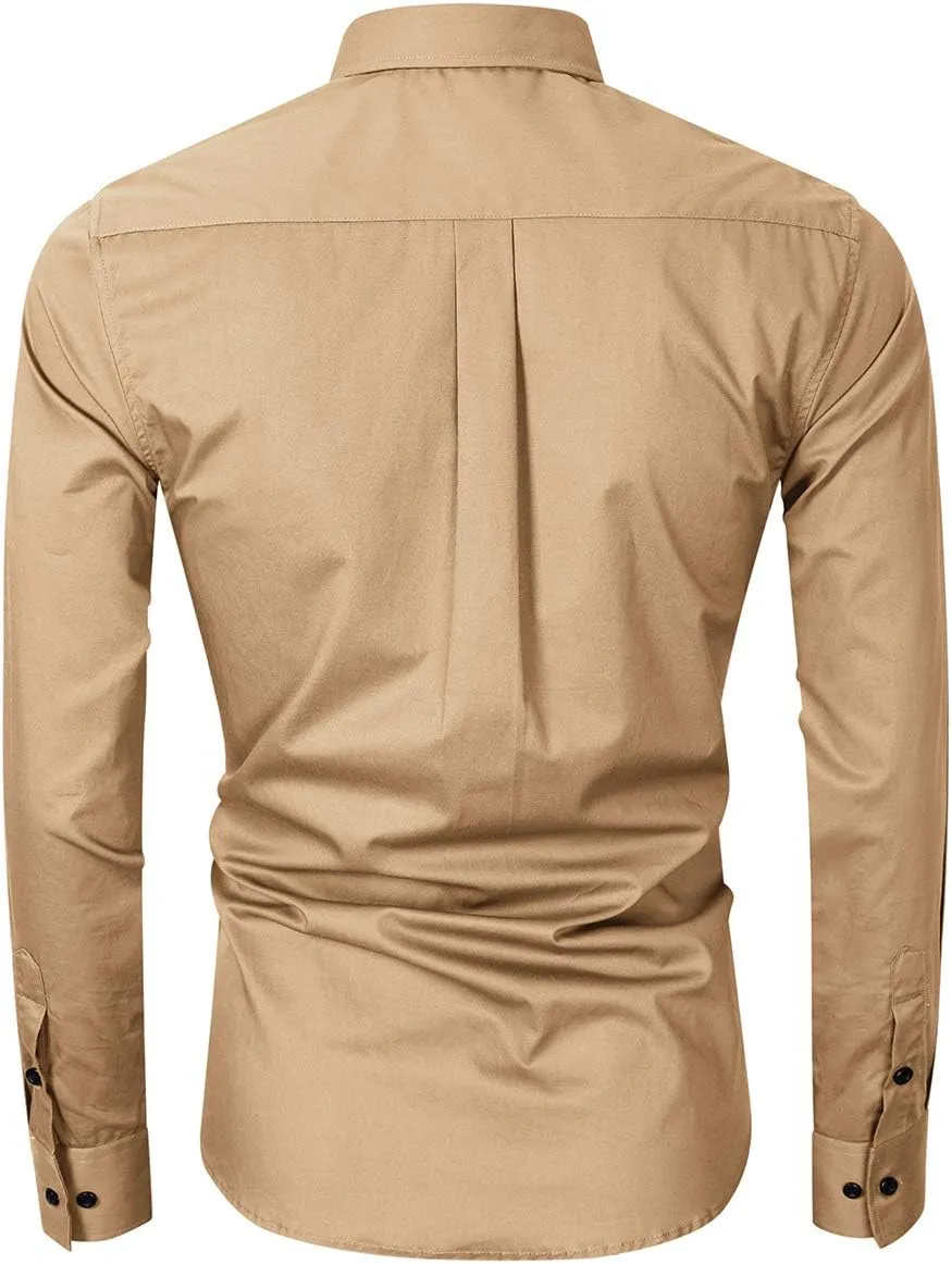 Men's Cargo Long Sleeve Shirt Military Casual Slim Fit Long Sleeve Shirts Tops