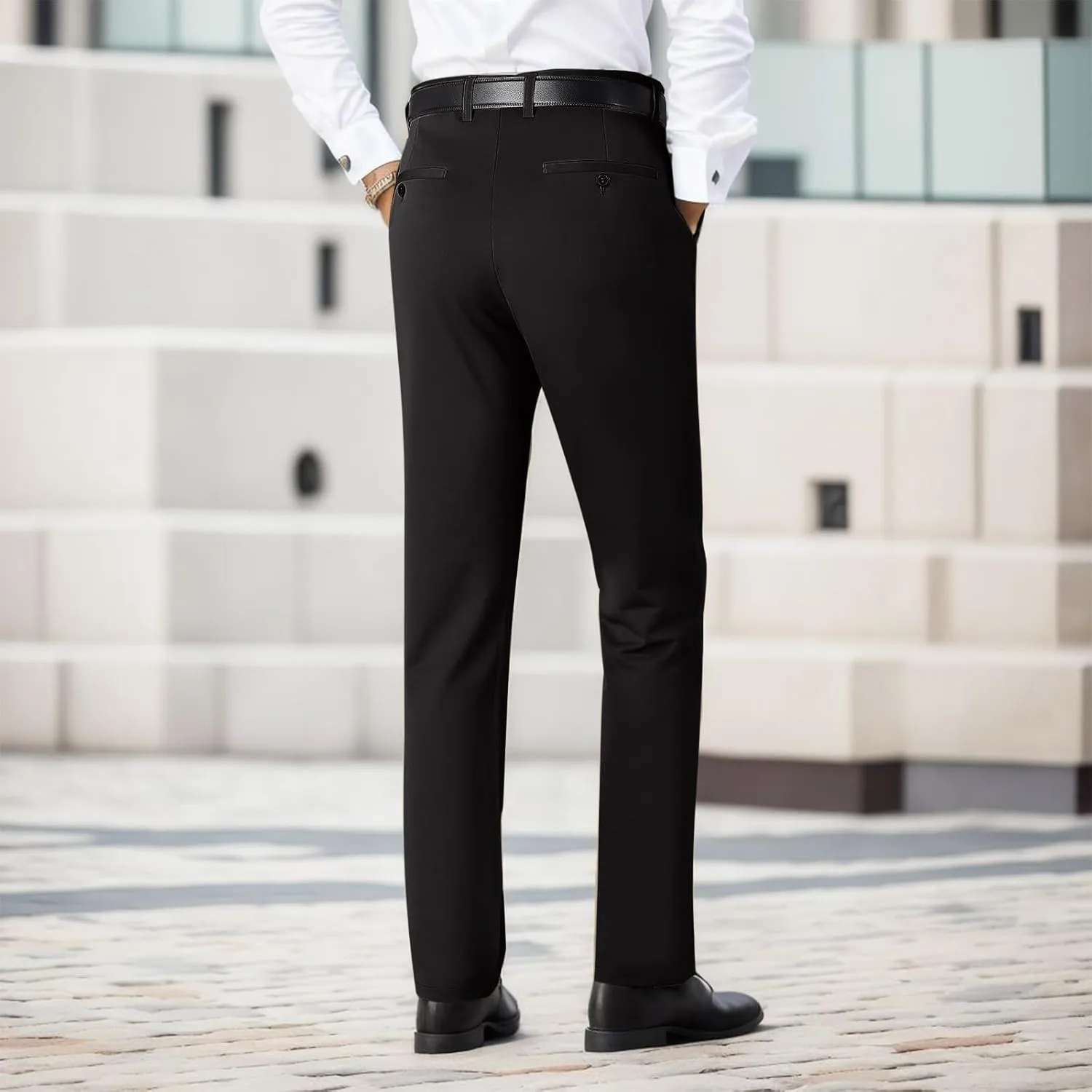 Mens Casual Pants Relaxed Fit Stretch Waist Solid Lounge Dress Pants Straight Leg Plus Size Lightweight Business Work Pants