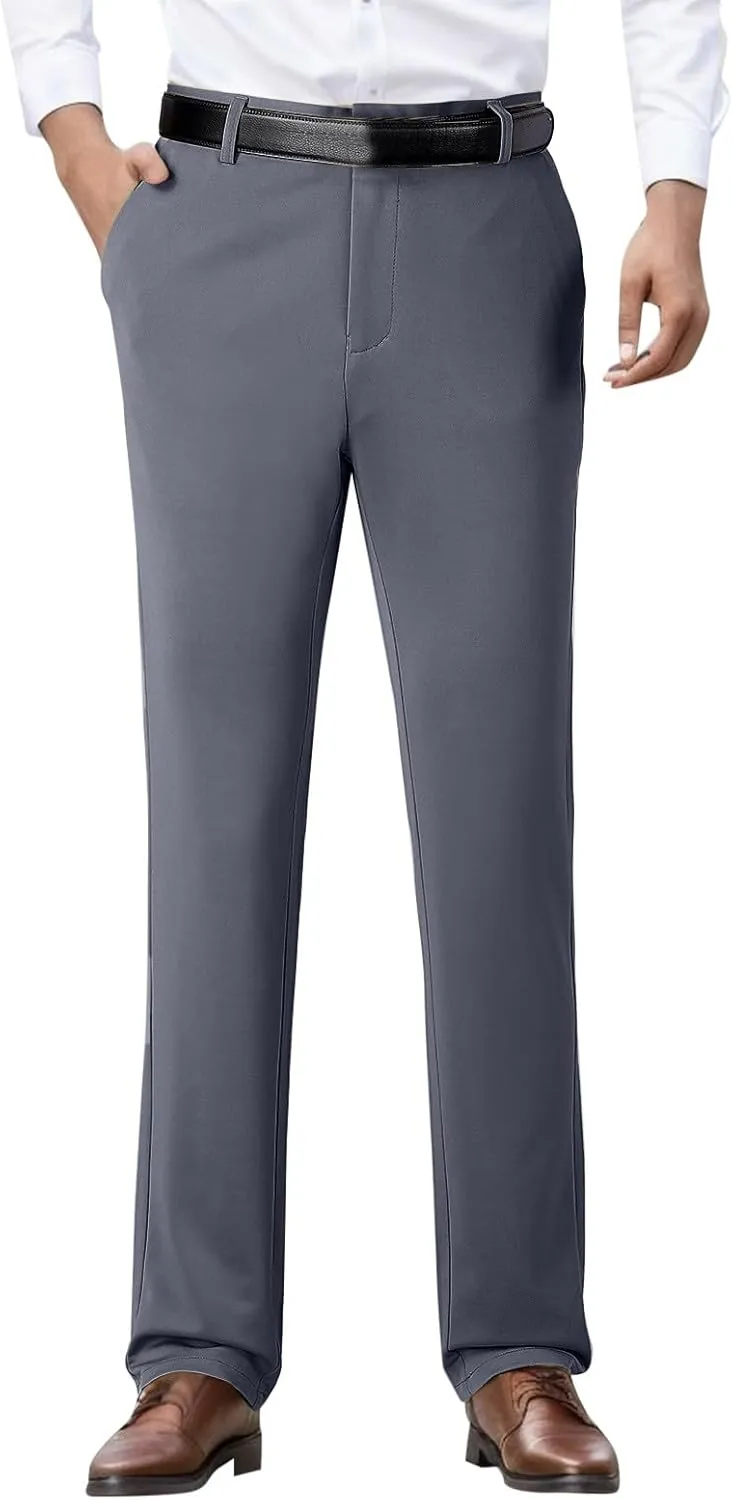 Mens Casual Pants Relaxed Fit Stretch Waist Solid Lounge Dress Pants Straight Leg Plus Size Lightweight Business Work Pants