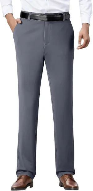 Mens Casual Pants Relaxed Fit Stretch Waist Solid Lounge Dress Pants Straight Leg Plus Size Lightweight Business Work Pants