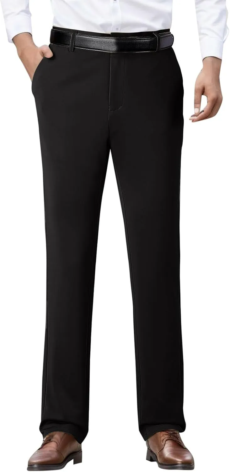 Mens Casual Pants Relaxed Fit Stretch Waist Solid Lounge Dress Pants Straight Leg Plus Size Lightweight Business Work Pants