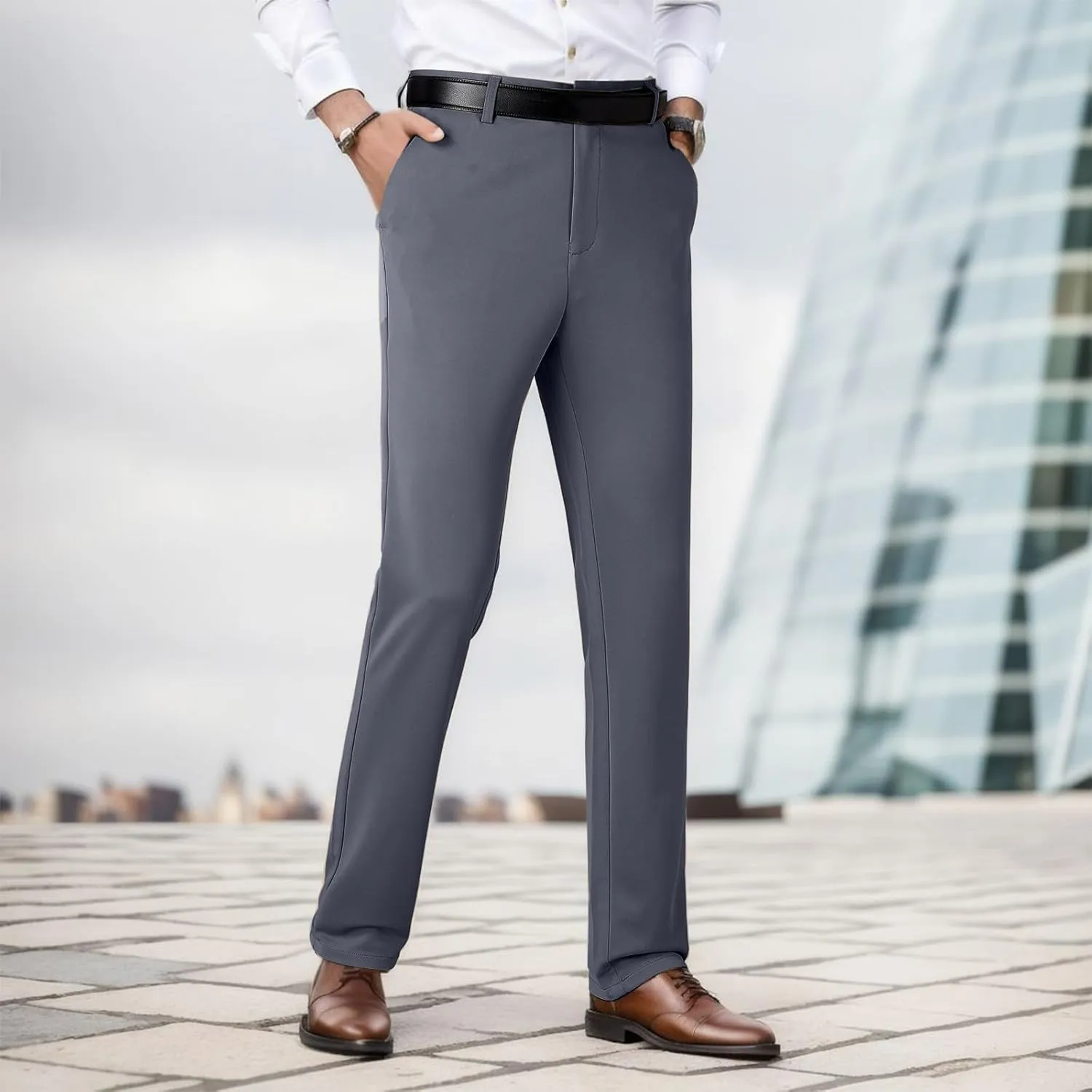 Mens Casual Pants Relaxed Fit Stretch Waist Solid Lounge Dress Pants Straight Leg Plus Size Lightweight Business Work Pants