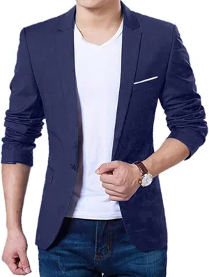 Men's Casual Suit Blazer Jackets Lightweight Sports Coats One Button Slim Fit Formal Suit Solid Jacket Blue S