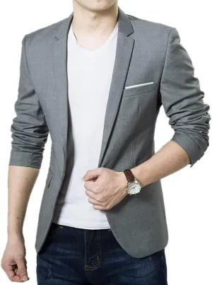 Men's Casual Suit Blazer Jackets Lightweight Sports Coats One Button Slim Fit Formal Suit Solid Jacket Grey M