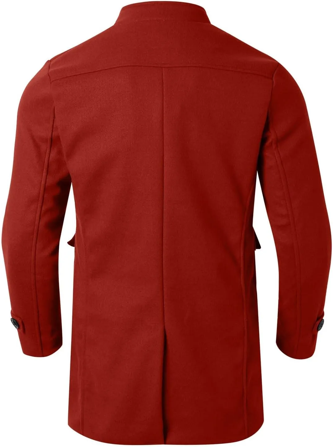 Men's Casual Trench Coat Slim Fit Notched Collar Long Jacket Overcoat Single Breasted Mid Long Pea Coat Wih Pockets