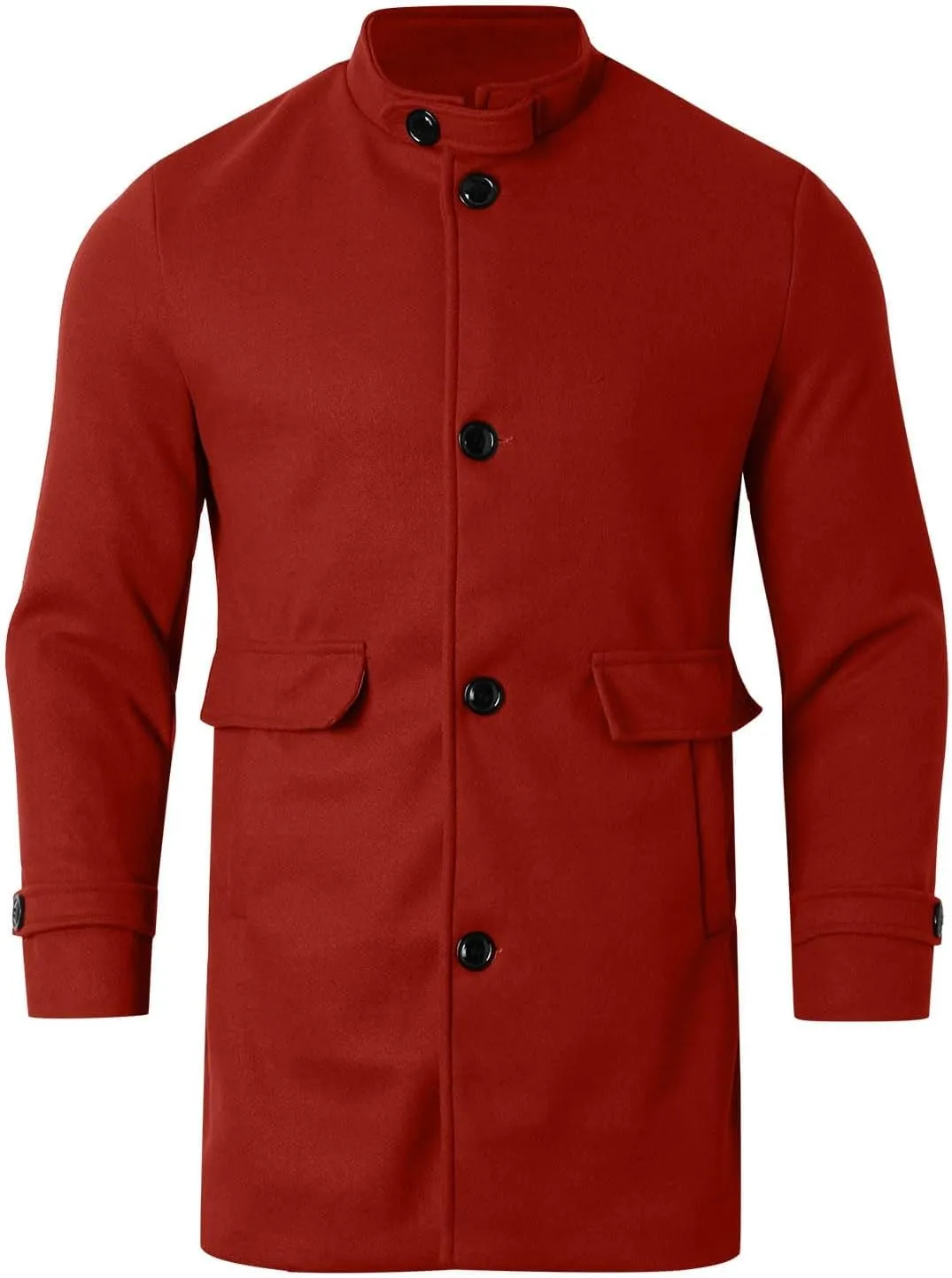 Men's Casual Trench Coat Slim Fit Notched Collar Long Jacket Overcoat Single Breasted Mid Long Pea Coat Wih Pockets
