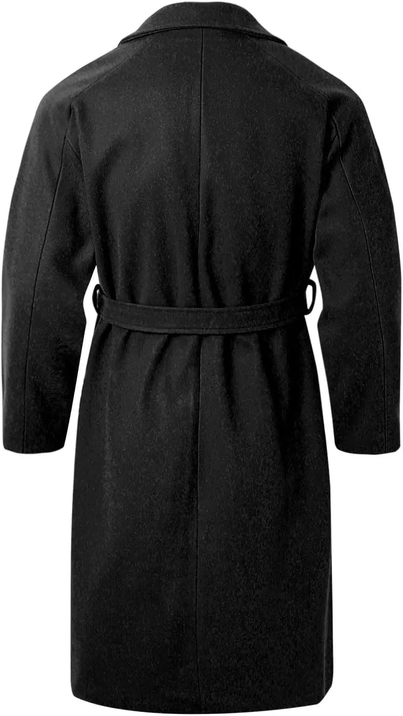 Men's Casual Trench Coat Slim Fit Notched Collar Long Jacket Overcoat Single Breasted Mid Long Pea Coat Wih Pockets